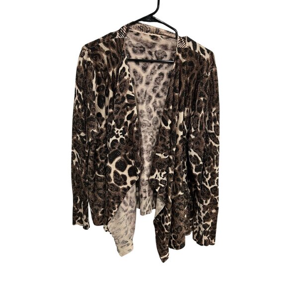 Leopard Print Open Front Cardigan Sweater with Glitter Accents - Picture 1 of 7